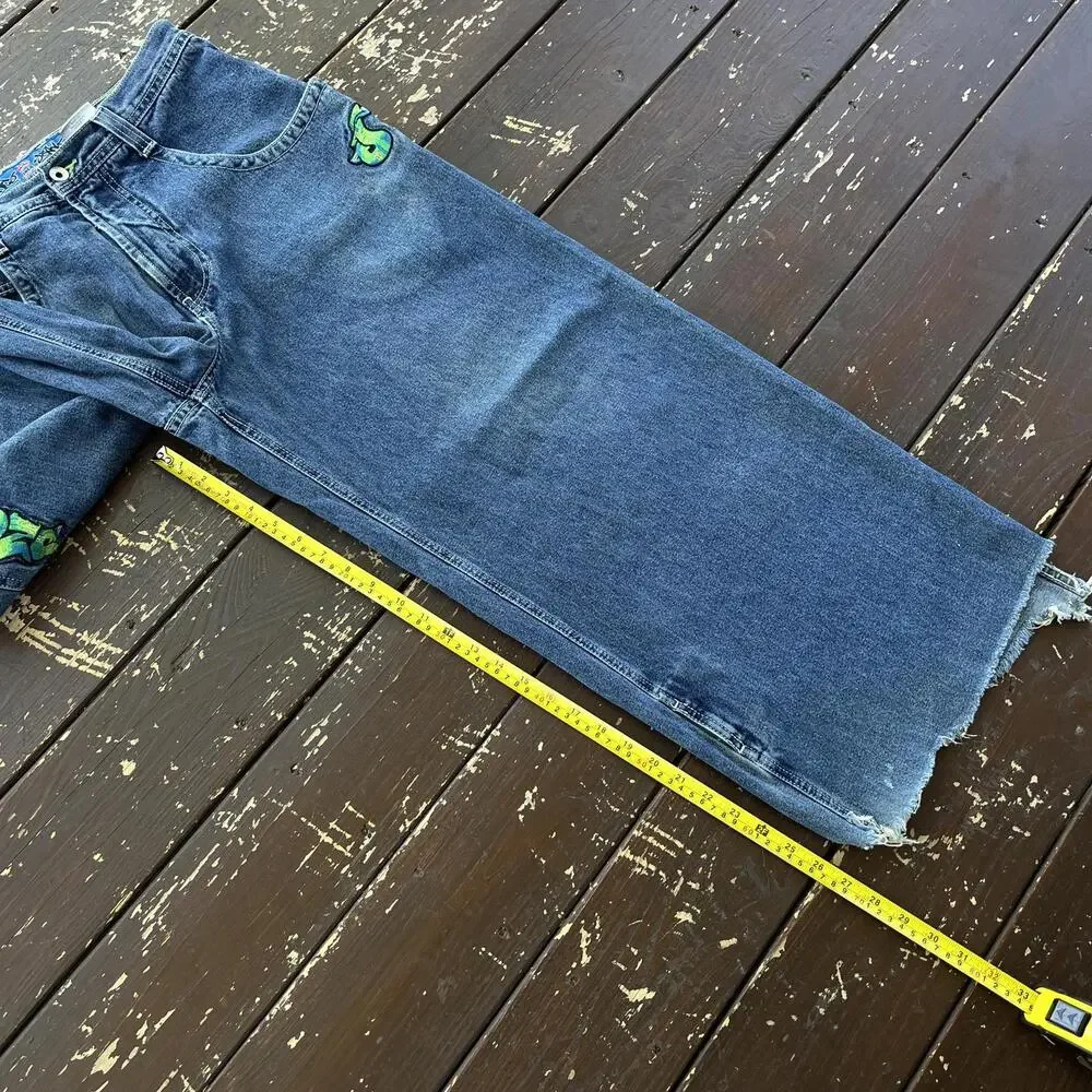 (32x28) Vintage 90s Y2K JNCO Jeans Scroll Embroidered Faded Distressed - Picture 7 of 8